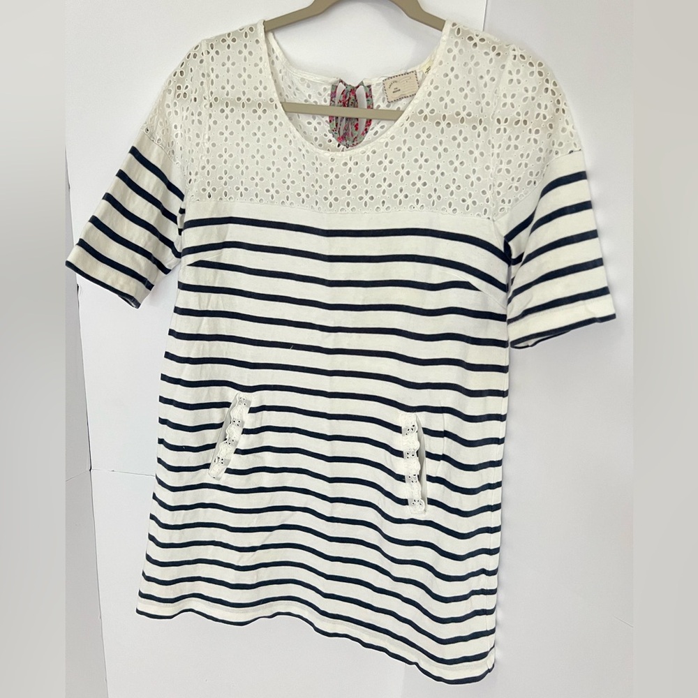 Anthropologie Postmark Striped, Eyelet detail, tunic top M